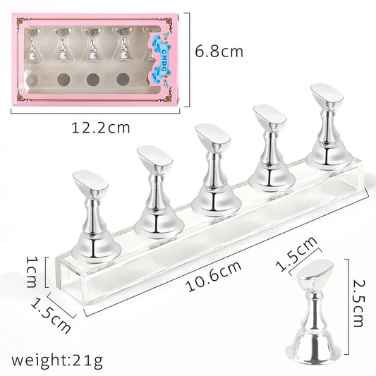 5pcs Magnetic Nail Tip Practice Stand – Crystal Base Nail Holder for DIY Nail Art & Salon Practice